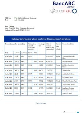 Download Botswana Bank ABC bank statement word